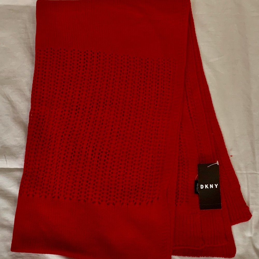 DKNY Open-Knit Blocked Scarf in Red NEW